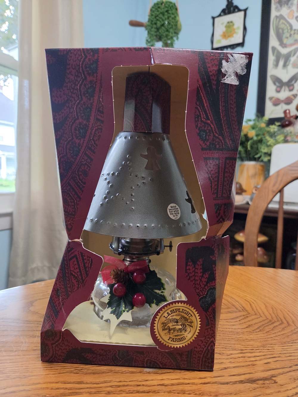 Rustic Holiday Lamplight Farms Glass Oil Lamp Punched Tin Star Angel Shade